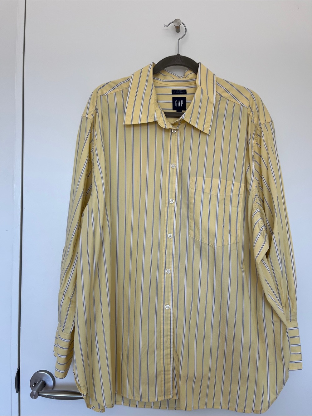 GAP women’s Yellow Striped Button-Down Big Shirt with Blue & White stripes